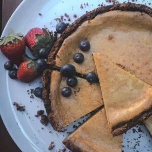 Baked blueberry tart with strawberries at The Courtyard Cafe