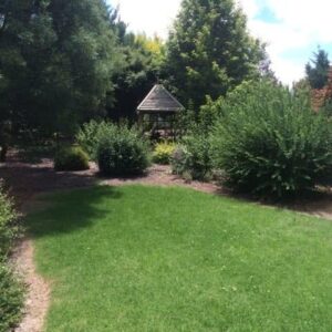 Garden lawn and shrub borders with gazebo at Behind The Hedge B&B