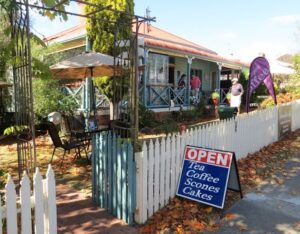 Garden path and picket fence entry to The Bohemian Tearoom