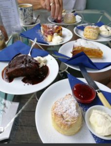 Cakes and sponges served with cream at The Bohemian Tearoom