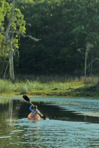 Kayaker paddling on Mattys dam at Cullendore High Country