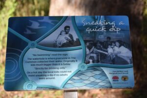 Sneaking a Quick Dip interpretive sign at Currys Gap State Conservation Area