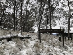 Snow-covered trail at Mount Mackenzie Lookout