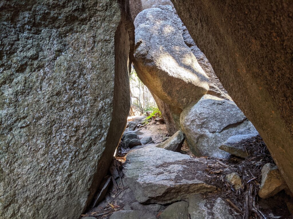 Stacked granite boulders concealing Thunderbolt's Hideout near Tenterfield