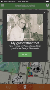 Soundtrail app story card about Peter Allen's grandfather George Woolnough