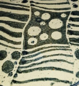 Black and white patterned ceramic artwork by Janet White