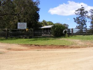 Entrance gates and shed at Lanikai Camping Ground