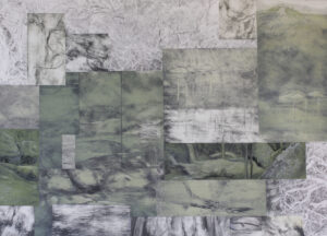 Layered monochrome landscape print of Bald Rock Creek by Liz Powell