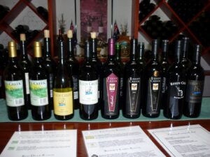 Range of Reedy Creek Estate wines lined up on the tasting bench