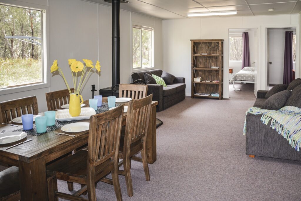 Open living and dining area of Robinsons Cabin