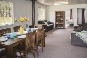 Open living and dining area of Robinsons Cabin