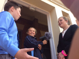 Students from St Joseph's recording interviews for the Tenterfield Soundtrail
