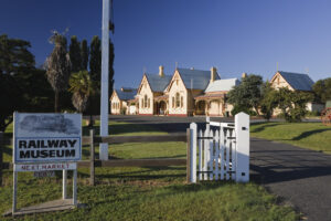 Railway Museum sign at the entrance to the historic Tenterfield station grounds