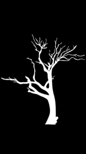 White silhouette of a bare tree, Deepwater Brewing artwork