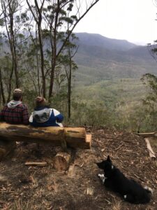 Couple and their dog enjoying the mountain view at Stonepine Ridge