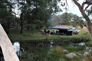 Bush campsite set up beside the creek at Cullendore High Country
