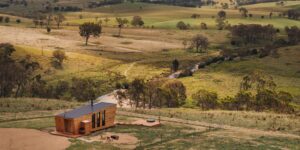 Gabarraa's off-grid cabin nestled in open high country at dusk