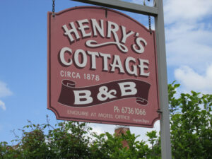 Henry's Cottage B&B sign, circa 1878, Tenterfield