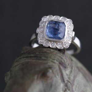 Vintage sapphire and diamond cluster ring at Margot Rees Antiques