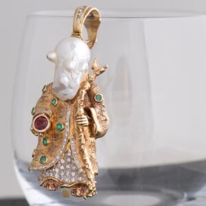 Baroque pearl and gemstone figural pendant at Margot Rees Antiques