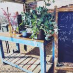 Potted plants and chalkboard menu at the Tenterfield Farmers and Producers Market