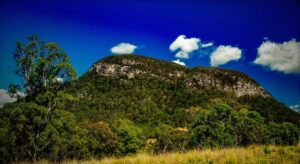 Flat-topped Edinburgh Castle mountain rising above the bush near Urbenville