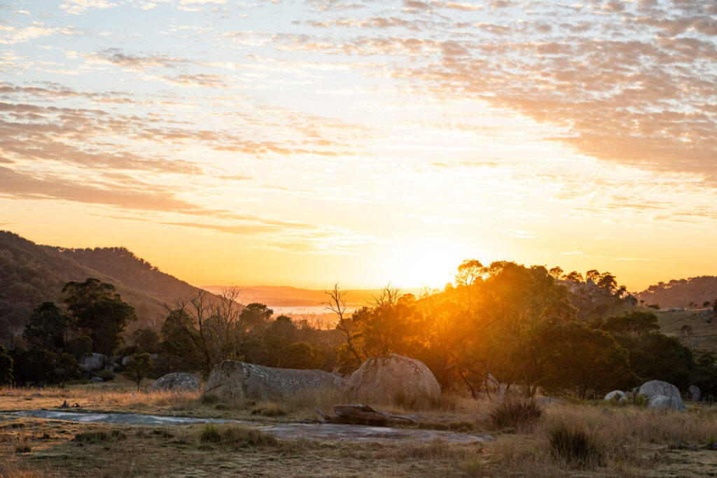 Sunrise over the granite country around Tenterfield, photo by Sera J Wright