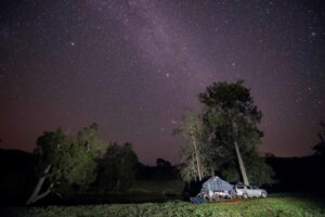 Campsite under a starry night sky at Wunglebung Campground, photo by Peter Hardin